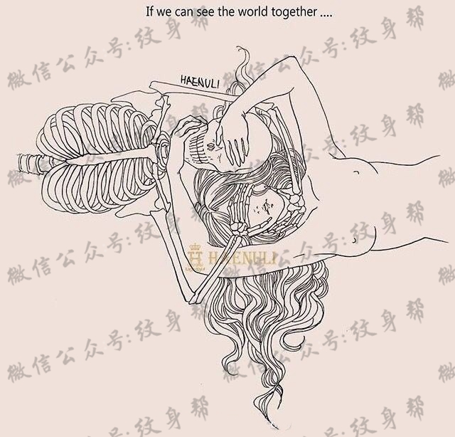 骷髅纹身_一组象征至死不渝爱情的骷髅+女人纹身手稿图案