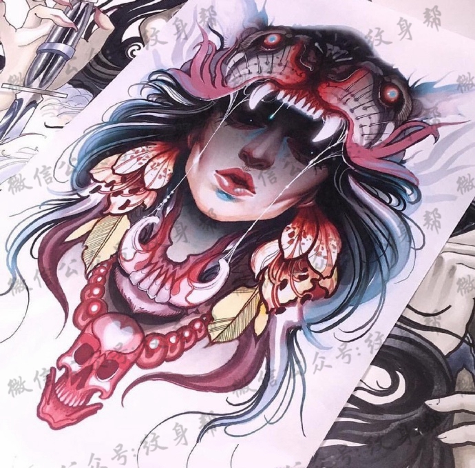 school女生肖像手稿_11张女生肖像的school纹身手稿图案