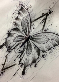 黑白色的纹身创意速写手稿图案素材