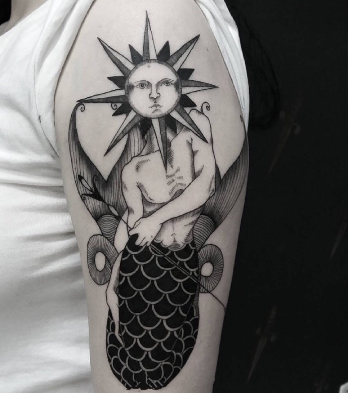 手臂插画纹身_9张黑灰手臂上的插画纹身图案作品图片