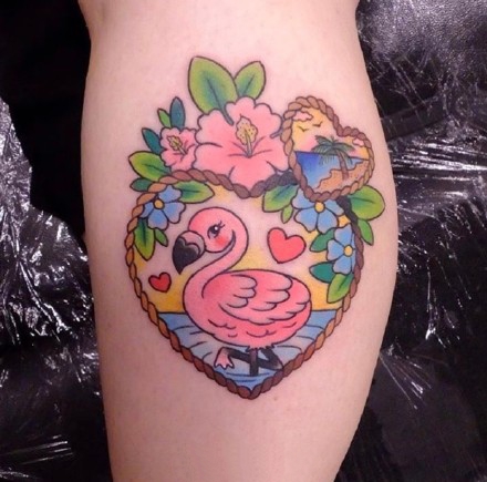 火烈鸟纹身图_14张粉红色的火烈鸟纹身图案作品图片