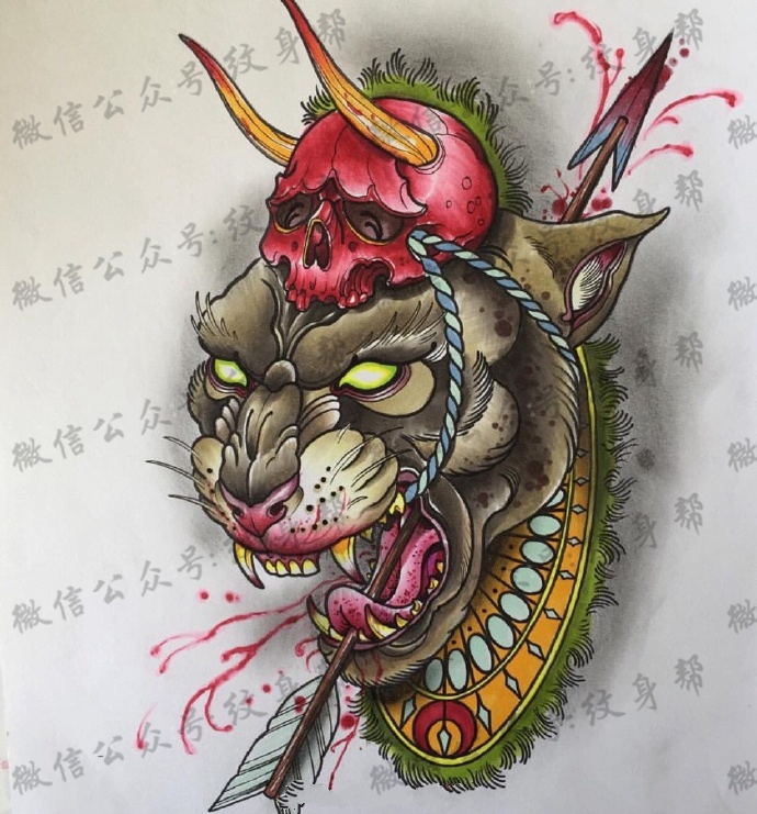 一组9张超狠的彩色纹身手稿图案欣赏