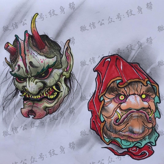 一组9张超狠的彩色纹身手稿图案欣赏