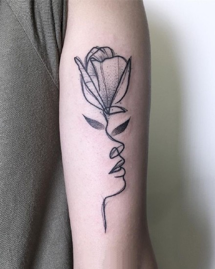 植物人面创意纹身_9张创意植物+人面简约线条纹身图案图片