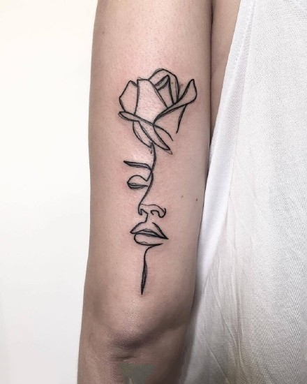 植物人面创意纹身_9张创意植物+人面简约线条纹身图案图片