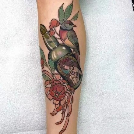 古典school纹身_9张手臂腿部古典画风的school纹身图案欣赏