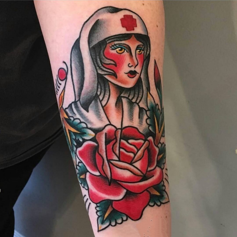 彩绘纹身-彩绘水彩素描的创意复古的女生人物纹身图案