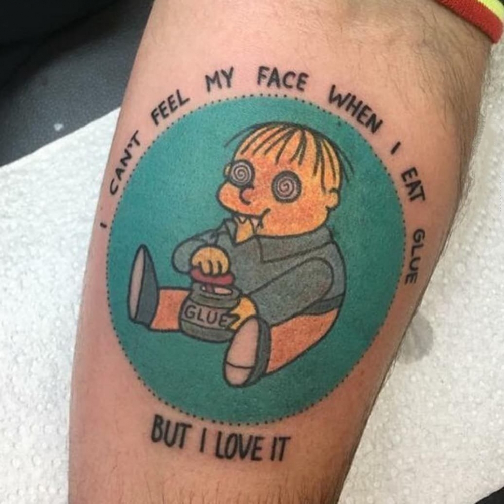 水彩纹身-彩绘水彩素描的创意有趣精致的辛普森卡通纹身图案