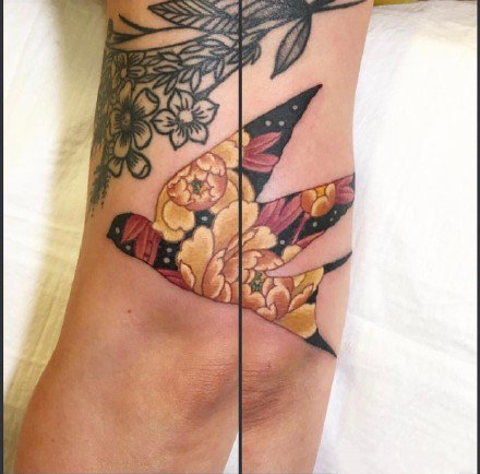 剪影纹身-女生手臂上色彩多姿的剪影纹身图片