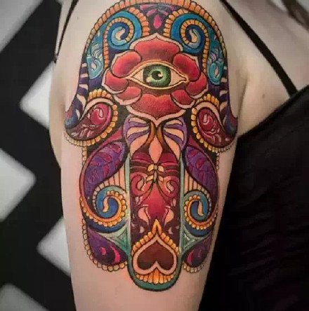 符号纹身-法蒂玛幸运之手保佑平安祈求健康的纹身图片