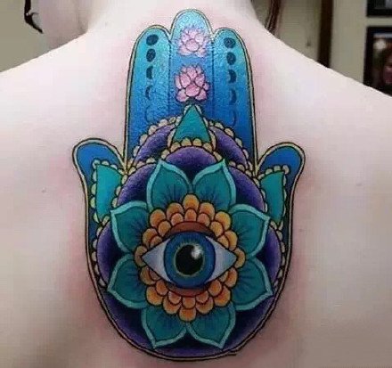 符号纹身-法蒂玛幸运之手保佑平安祈求健康的纹身图片