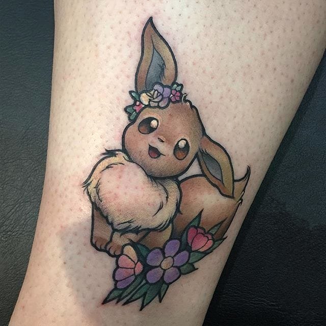 彩绘纹身图案-彩绘宝可梦伊布呆萌可爱纹身图案