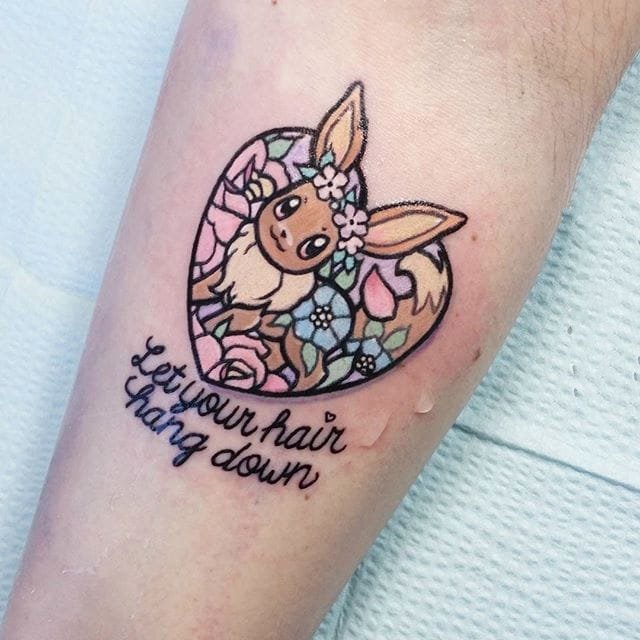 彩绘纹身图案-彩绘宝可梦伊布呆萌可爱纹身图案