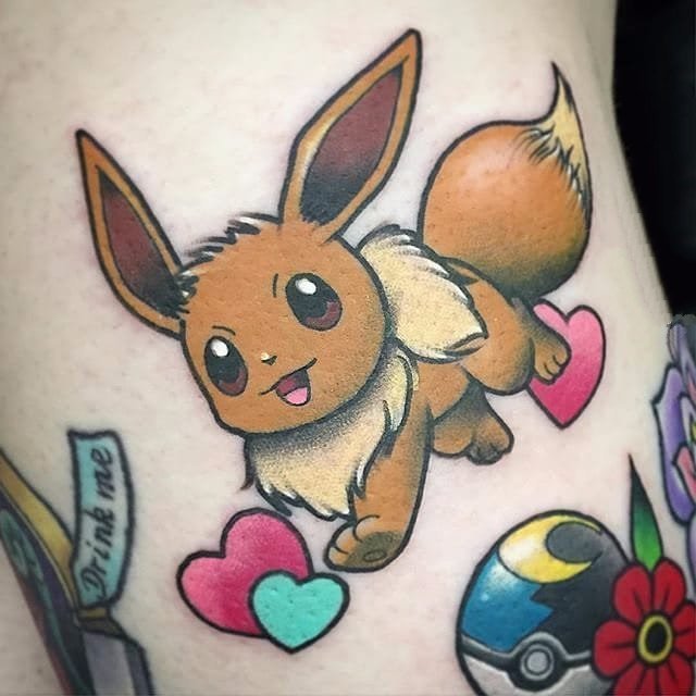彩绘纹身图案-彩绘宝可梦伊布呆萌可爱纹身图案