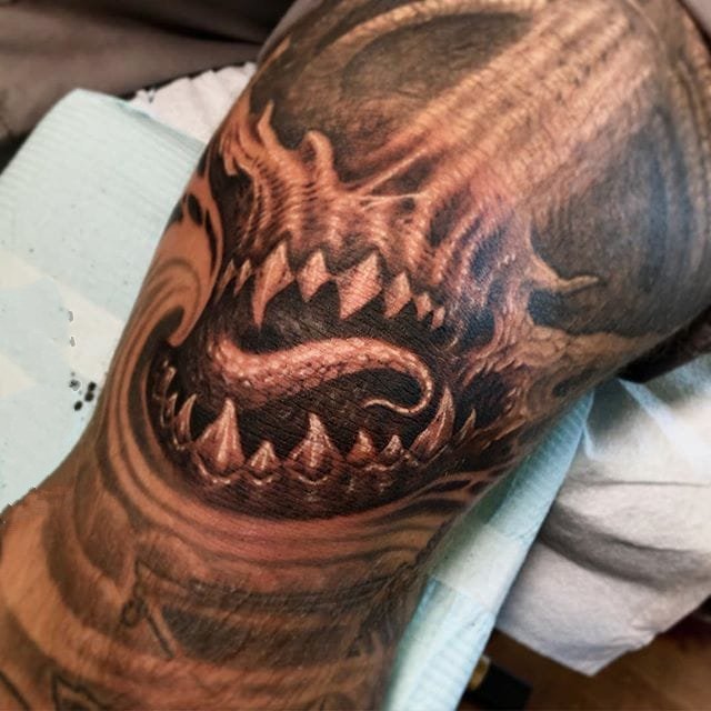 点刺纹身图案-黑灰素描点刺技巧创意灰色恐怖主义经典纹身图案