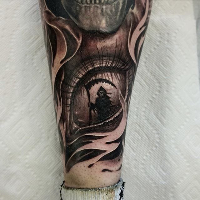 点刺纹身图案-黑灰素描点刺技巧创意灰色恐怖主义经典纹身图案