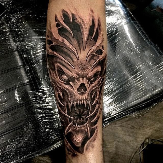 点刺纹身图案-黑灰素描点刺技巧创意灰色恐怖主义经典纹身图案