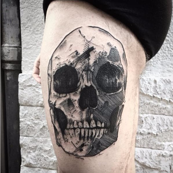 创意纹身图案-黑灰素描点刺技巧描绘的创意设计感十足的纹身图案