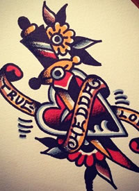 old school小图纹身手稿图案-9张红黑的old school纹身手稿图片