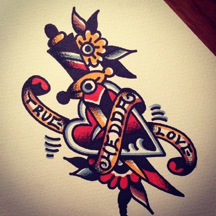 old school小图纹身手稿图案-9张红黑的old school纹身手稿图片