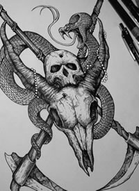 暗黑骷髅纹身手稿图案-暗黑系风格的骷髅纹身手稿图片