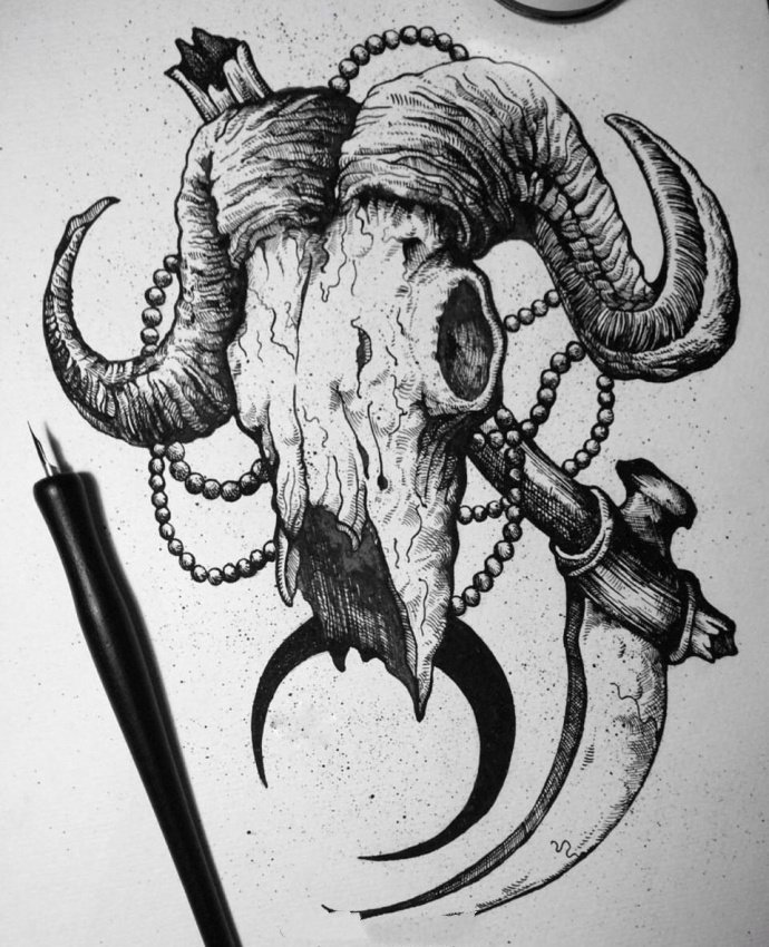 暗黑骷髅纹身手稿图案-暗黑系风格的骷髅纹身手稿图片