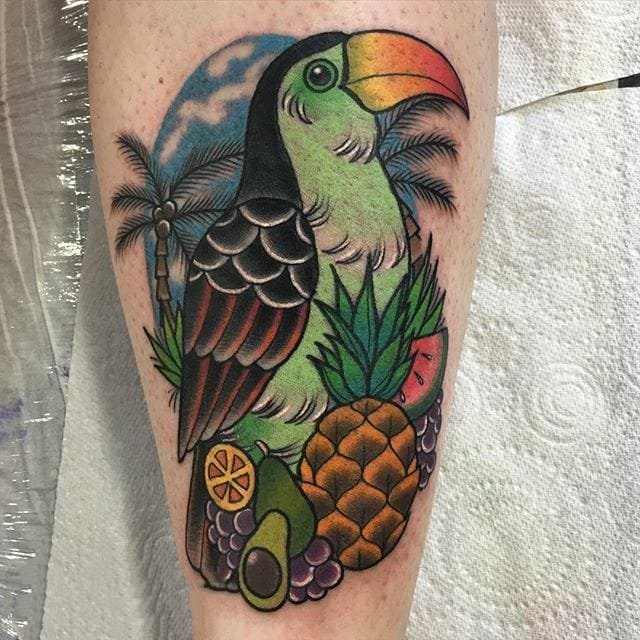 彩绘纹身图案-彩绘水彩的创意文艺霸气大嘴鸟纹身图案