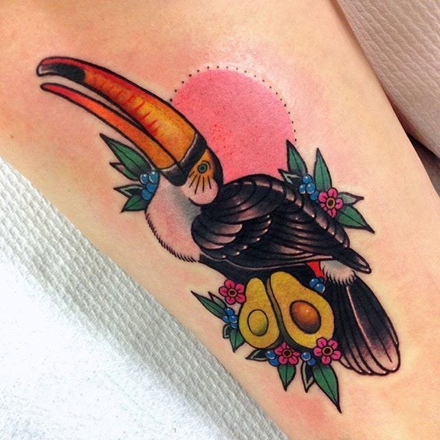 彩绘纹身图案-彩绘水彩的创意文艺霸气大嘴鸟纹身图案