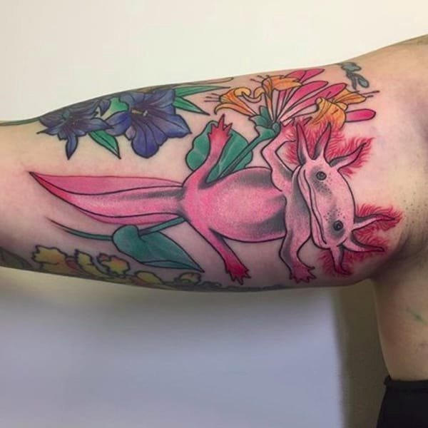 动物纹身图案-彩绘水彩素描创意两栖动物蝾螈鱼纹身图案