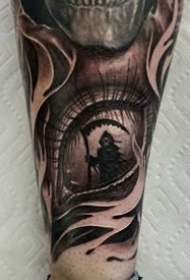 点刺纹身图案-黑灰素描点刺技巧创意灰色恐怖主义经典纹身图案