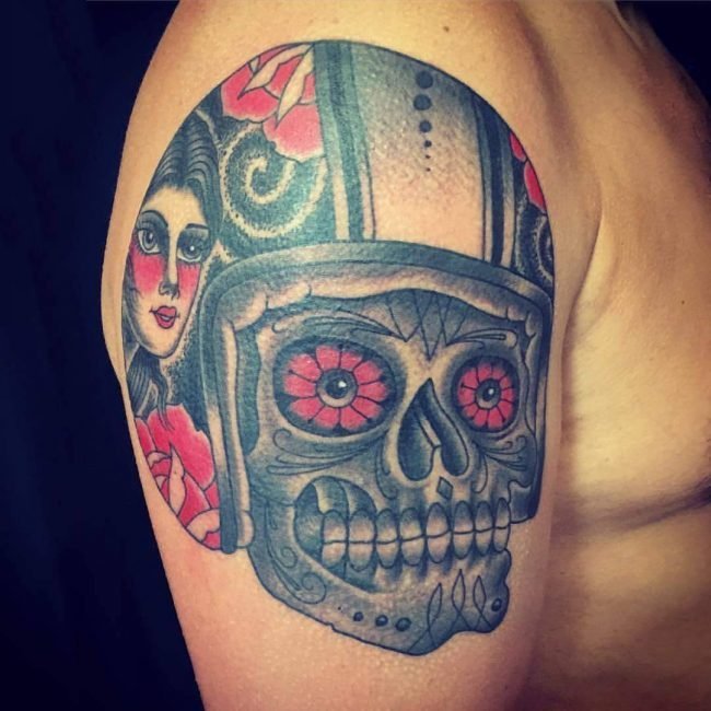 摩托车纹身图案-创意的霸气精致的摩托车骑手纹身图案