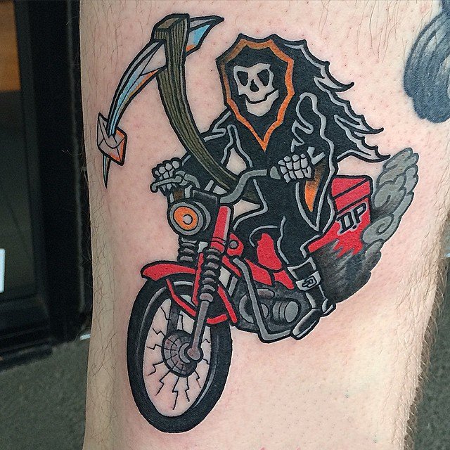 摩托车纹身图案-创意的霸气精致的摩托车骑手纹身图案