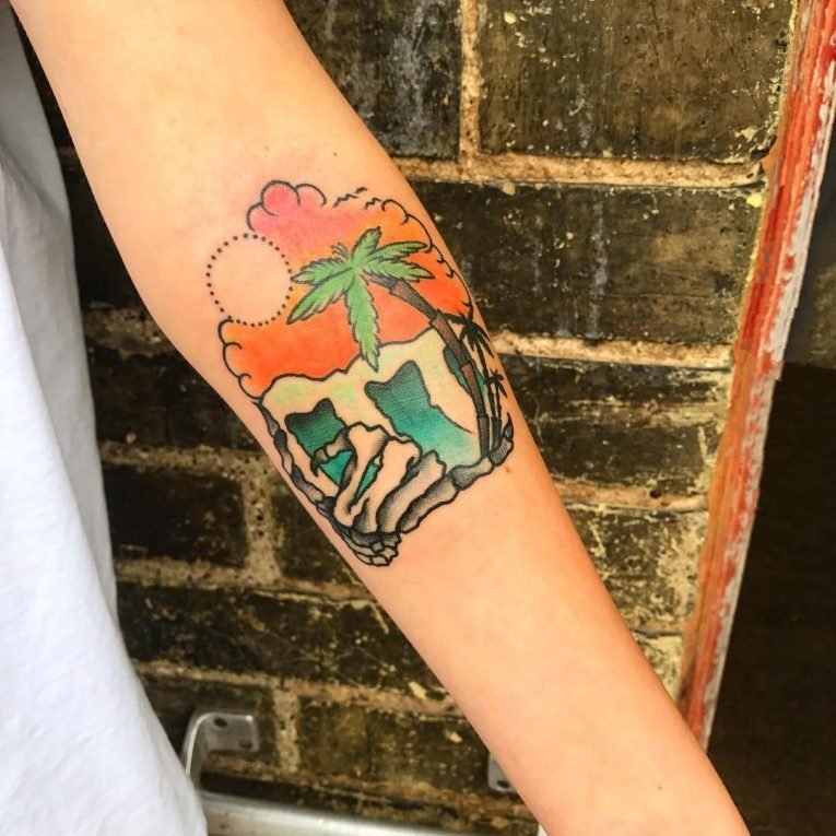 椰子树纹身图案-14张夏日气息十足的文艺精美椰子树纹身图案