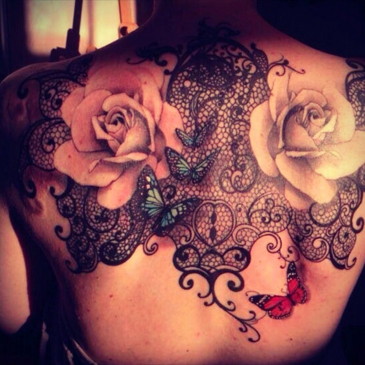 花朵纹身图案-20张身体各个部位传统彩绘纹身图案