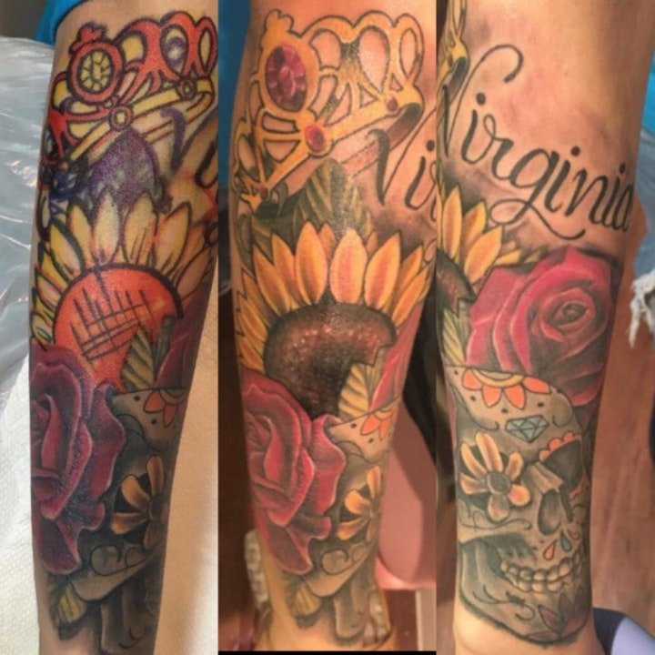 花朵纹身图案-20张身体各个部位传统彩绘纹身图案