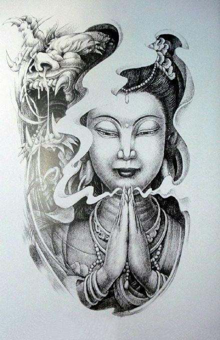 传统纹身观音纹身图案-9张传统观音纹身分类图片