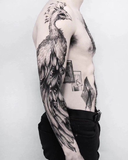 一组霸气黑灰大臂和大腿的点刺纹身图案图片