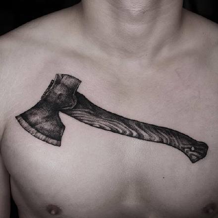 点刺钝器物品纹身--一组黑灰点刺刀斧匕首等石器工具的纹身图案