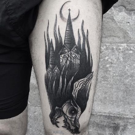 一组适合男性的暗黑风格纹身作品图案