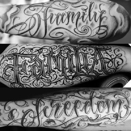 花体字纹身--几张漂亮的黑色花体字纹身图案作品