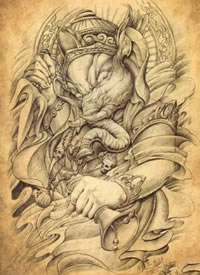 几张象神纹身手稿图案欣赏