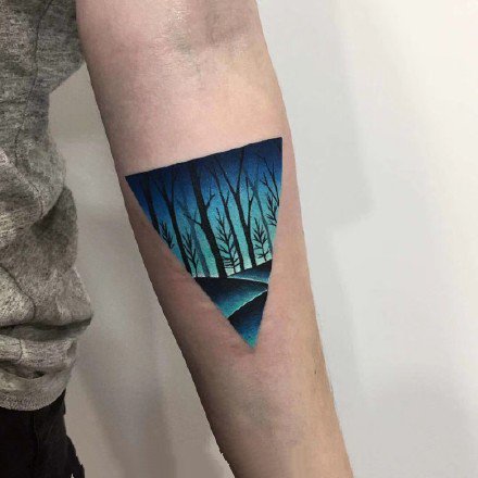 一组彩色风景元素的小清新水彩纹身图案作品