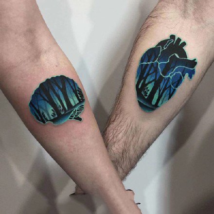 一组彩色风景元素的小清新水彩纹身图案作品