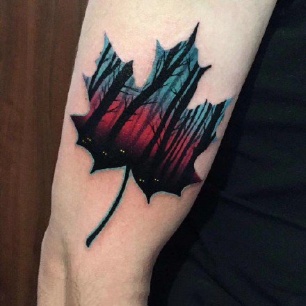 一组彩色风景元素的小清新水彩纹身图案作品