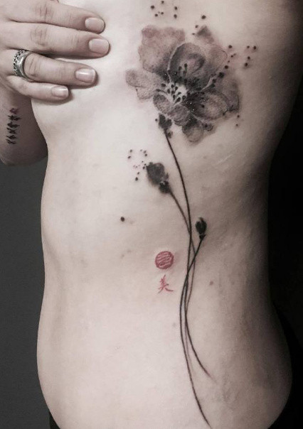 一组黑灰色中国风水墨纹身图案作品欣赏