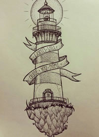 一组灯塔简约素描纹身手稿图案