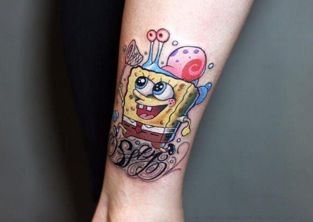 海绵宝宝纹身图--一组卡通动画片可爱海绵宝宝的纹身图案作品
