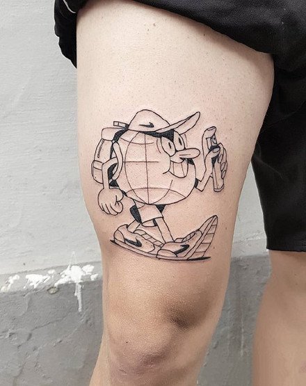 一组简约的卡通线条纹身图案作品图片