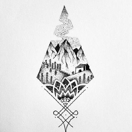 山水风景手稿--33张几何山水风景纹身手稿图案