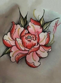 几张莲花和玫瑰的花朵纹身手稿